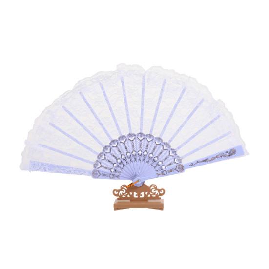 

Vintage Lace Folding Fan Plastic Ribs Hand Held Fan Portable Summer Cooling Fan Wedding Dance Party Performance білий