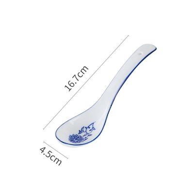 European Style Blue and White Ceramic Long-Handled Soup Spoon Set