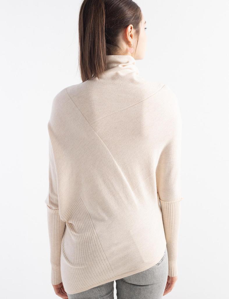 Korean Irregular Wool Patchwork Batwing Sleeve Sweater - Women's Autumn/Winter Loose Knitwear