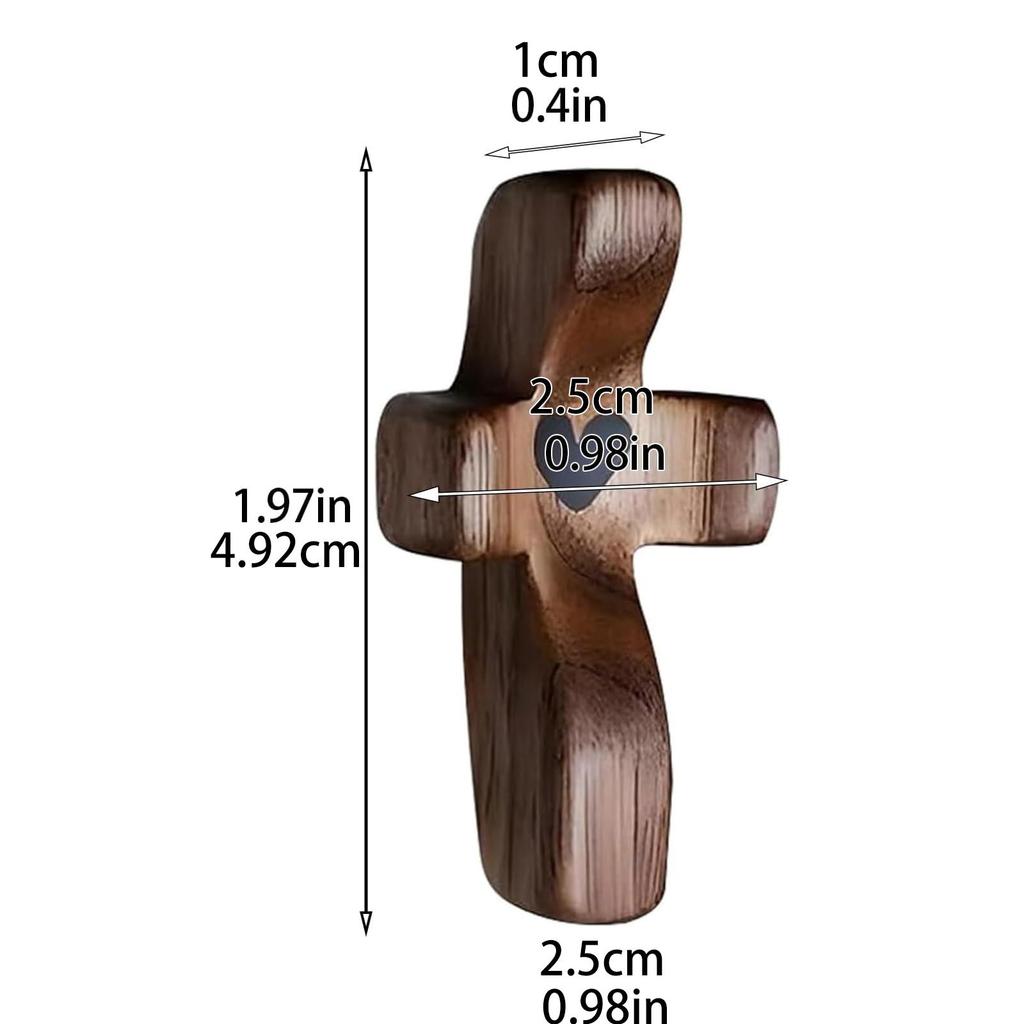 [Handheld Cross with Heart Cutout] Wooden Pocket Cross with Heart Cutout, Stress Relief Handheld Cross, Encouragement Gift for Comfort and Hope