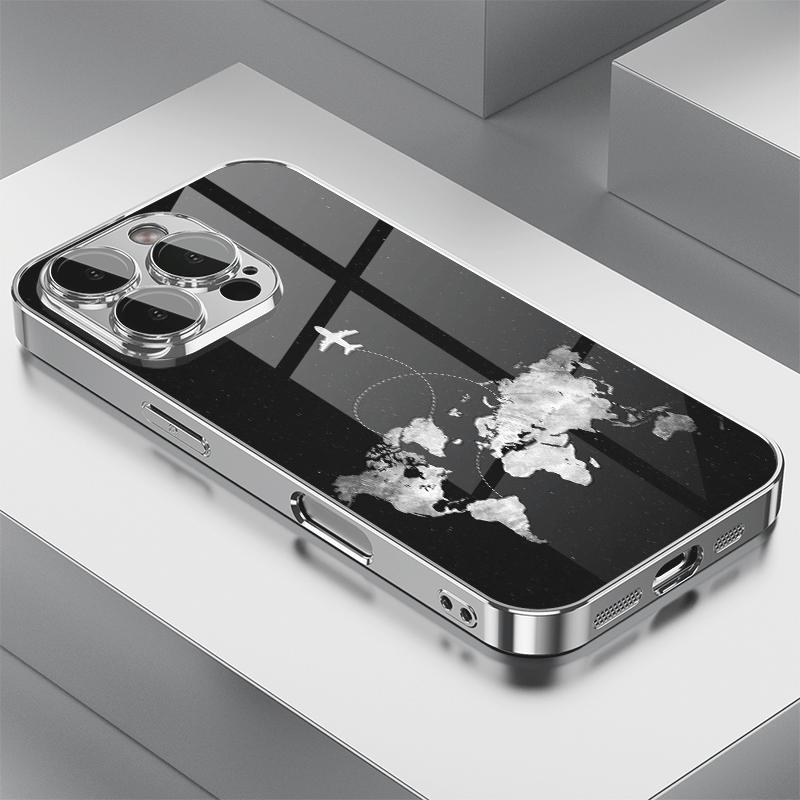 Minimalist travel-themed airplane route pattern electroplated phone case for iPhone 17 16 15 14 13 12 11 11Pro 11ProMax