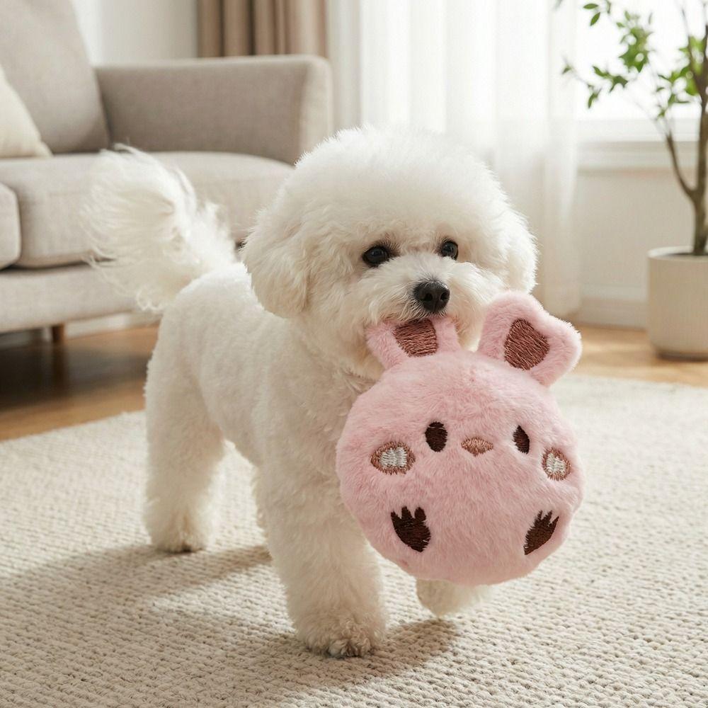 Bunny Shape Plush Dog Toy Ball Bite Resistant Puppy Squeaky Toy Cute Pet Bouncy Ball Fetch Game
