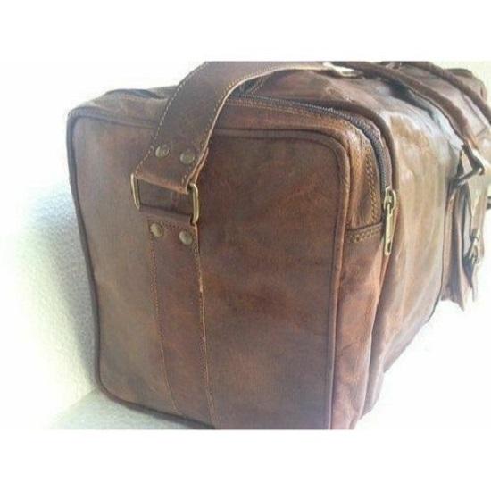 Men Brown Vintage Handmade Travel Luggage Duffle Gym Bags Tote Goat Leather