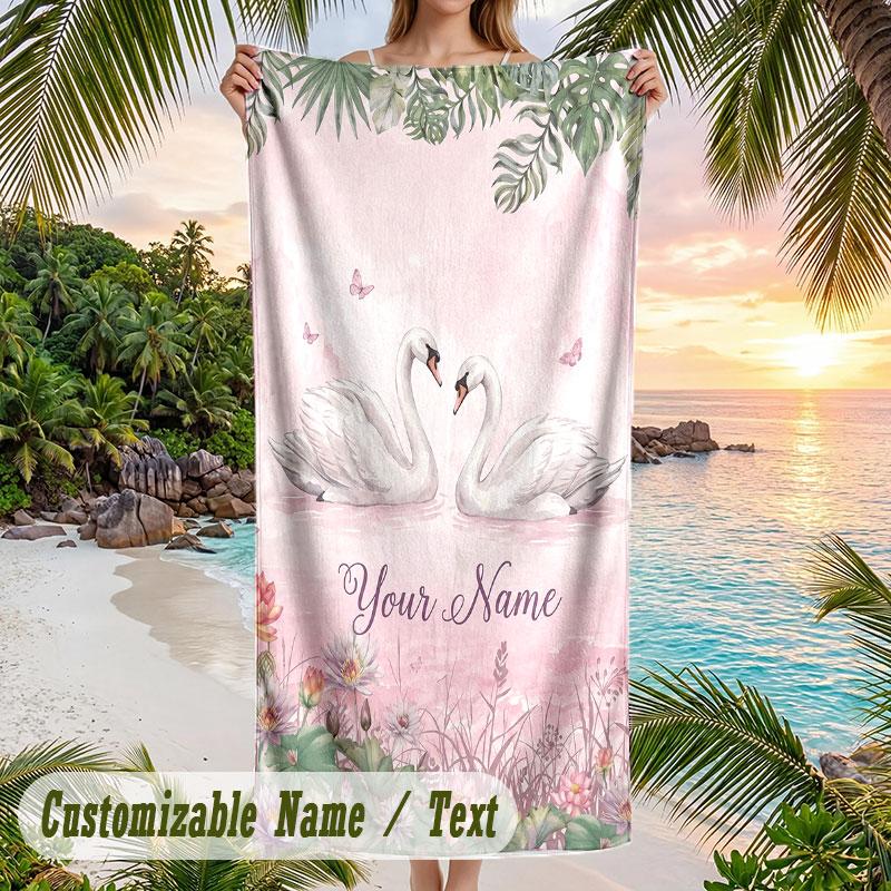 Sunshine Smiles 1 Theme Quick Dry Beach Towel Custom Name Text Print Large Sand Resistant Towel Beach Vacation