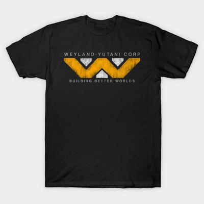 Men Black Print T-shirt Super Large TShirt Weyland Yutani - Grunge No-Cut Transfer Paper Print Cotton Tshirt