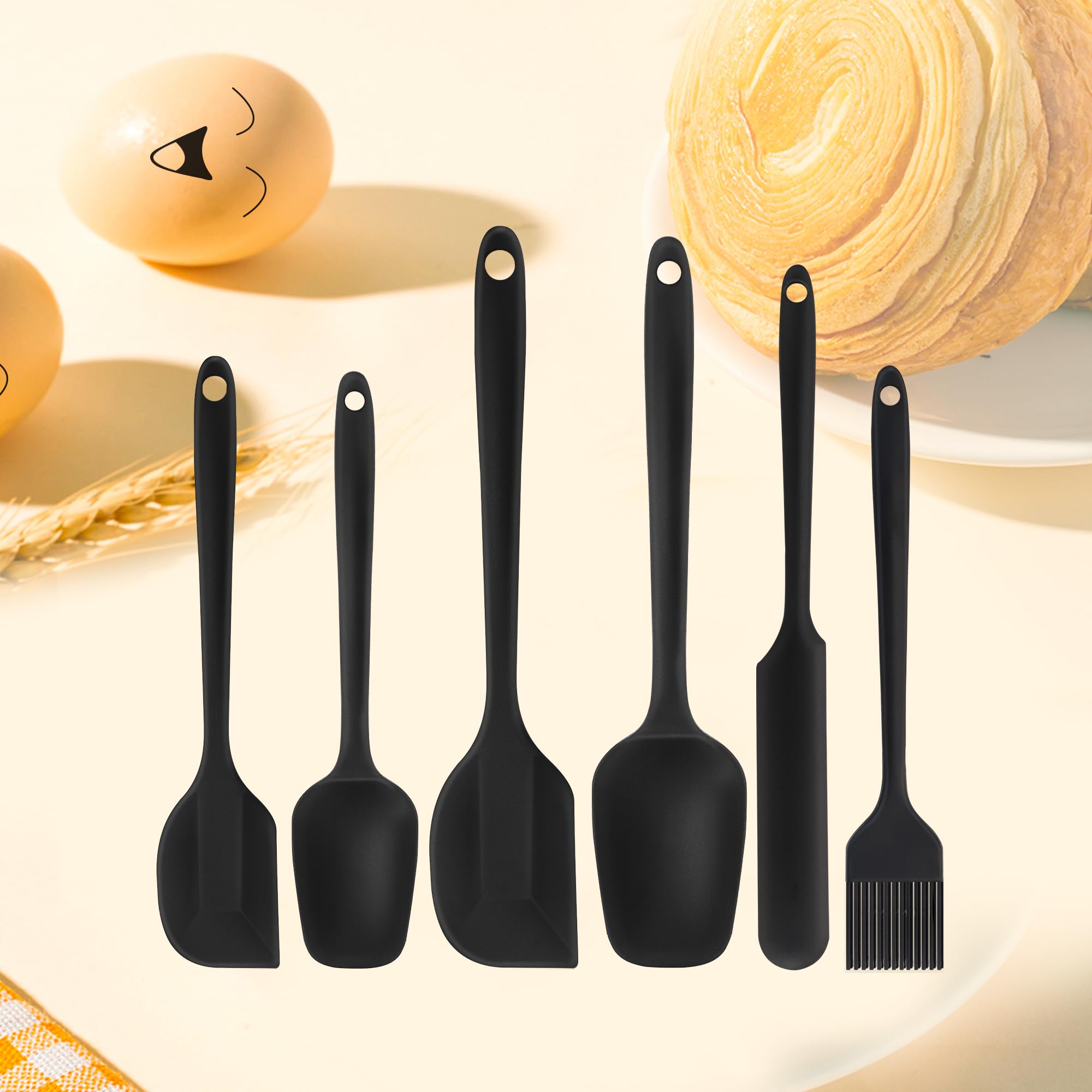 Silicone Spatula Set 6 Pack Food Grade Kitchen Utensils with Silicone Brush Heat Resistant BPA-Free Rubber Kitchen Spatula for чёрный