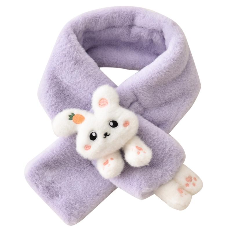 Girls Winter Warm Thicken Scarfs Cartoon Bunny Shape Faux Fur Plush Cross Collar Scarf Shawl Lovely Warm Soft Scarf