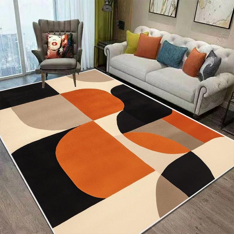 Orange Black Geometric Living Room Carpet Dirty-reistant Wahsroom Floor Mat Non Slip Large Rugs for Bedroom  Home Decoration