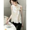 2026 Summer New Style Elegant High-End Champagne Apricot Satin Shirt French Style Sleeveless Top for Important Occasions