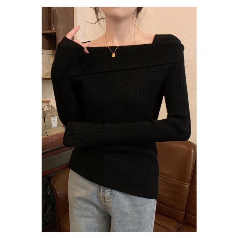 2026 Spring Women's Strapless One-Shoulder Knit Base Layer Top with Long Sleeves, Autumn/Winter.