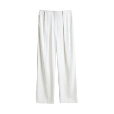 LANGZI Women's White High-Waist Pleated Trousers
