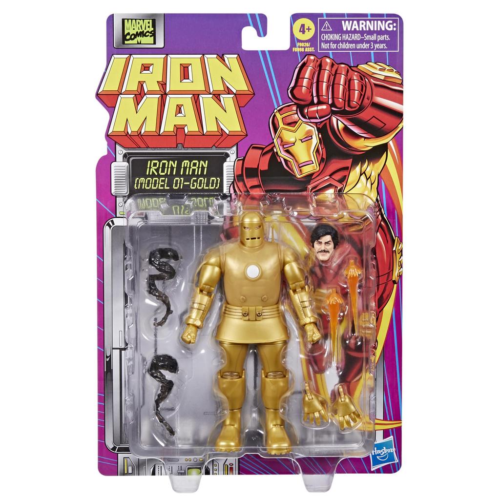 Hasbro Marvel Comics Iron Man Iron Man Comics Collectible Action Retro Design Blister Authentic (Model 01-Gold), 6-inch (15cm) Figure, Packaging,
