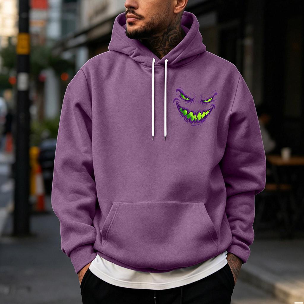 Men's Halloween Print Pullover Hoodie for Holiday Party and Cold