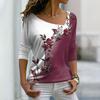 Women's V-neck Flower T-shirt Spring Long Sleeved Top T-Shirts Women’s