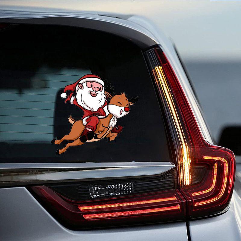 Christmas-themed Car Decals Featuring Santa Claus and Reindeer for Car Body Decoration and Window Stickers