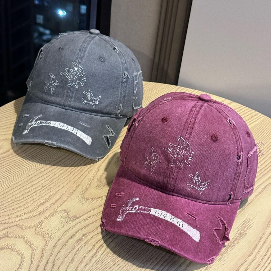 Washed Distressed Embroidered American Baseball Cap Peaked Cap Casual for Men and Women
