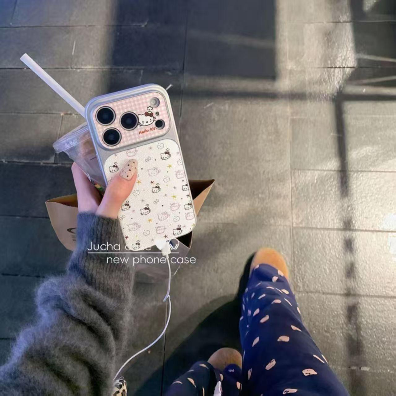 

Star Plaid Cat Leather iPhone 16 Pro Max Electroplated Phone Case & Window Sticker iPhone 11 Pro