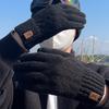 Warm Gloves for Men In Autumn and Winter Touch Screen Wool Knitted Electric Bike Riding and Driving  Plus Velvet Thickening  Students Prevent Cold