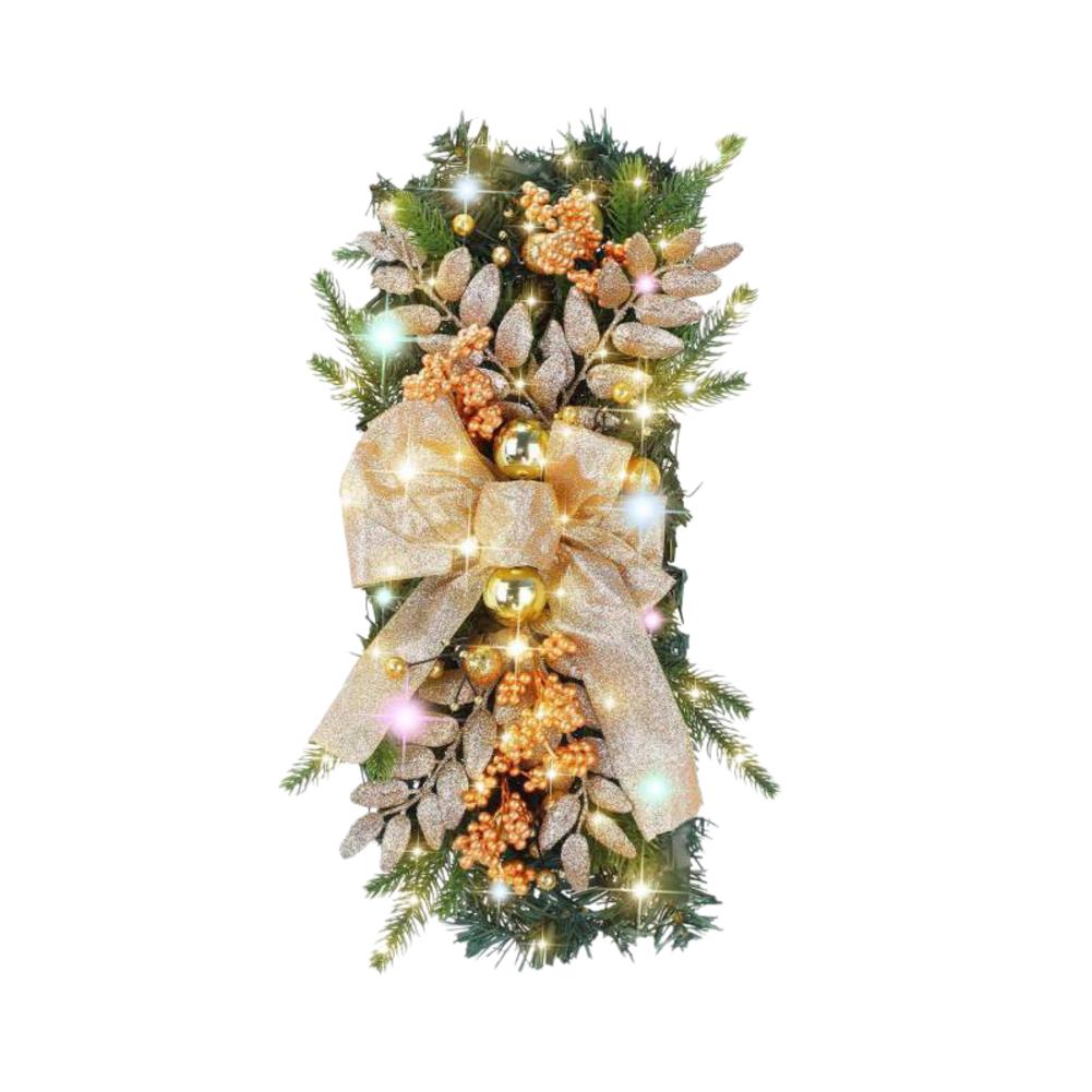 Artificial Stairway Wreath Garland Cordless Swag with Teardrop Trim for Festive Door and Stair Rail Decoration