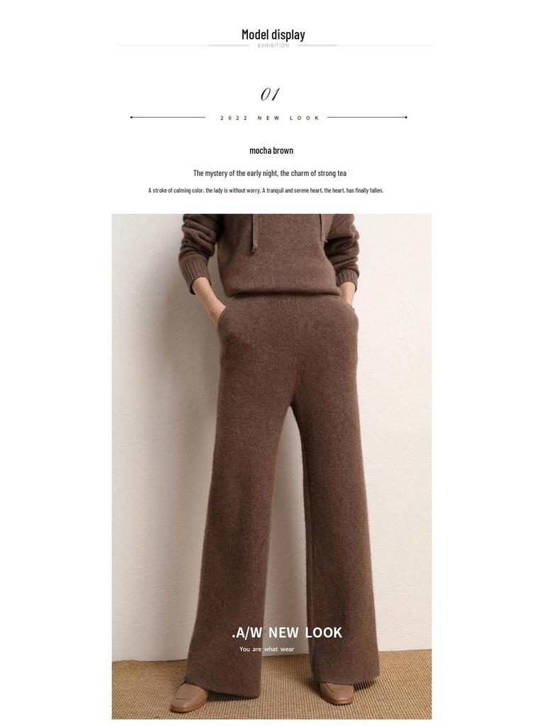 Cashmere High-Waisted Wide-Leg Knit Pants - Autumn/Winter Collection