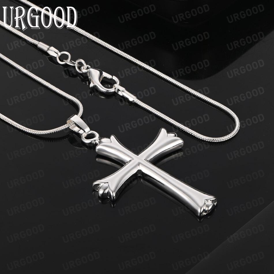 925 Sterling Silver Vintage Petal Cross Pendant Necklace - Stylish Evening Jewelry