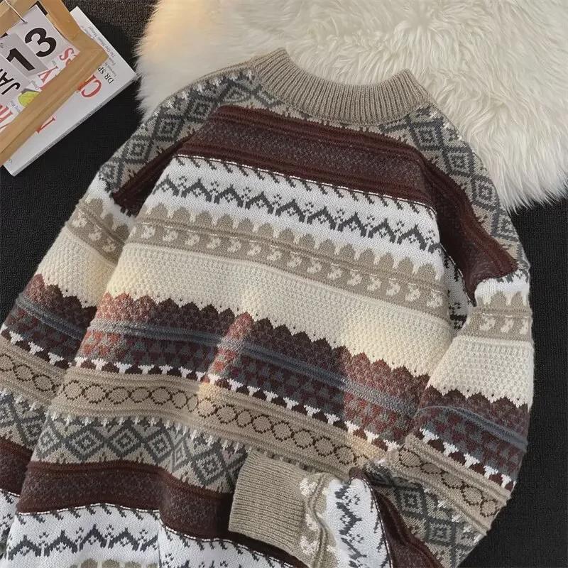 Herren Retro Koreanischer Gestreifter Ethno-Pullover - Locker Lässig Winter-Pullover