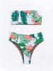 2024 Summer Double-Sided Print Bandeau High Waist Backless Bikini Swimsuit
