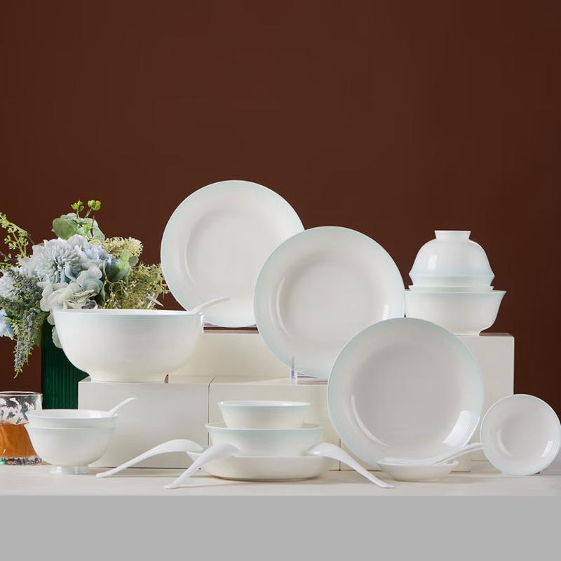 Fanruisi Rippling Blue Waves 22-Piece Bone China Dinnerware Set