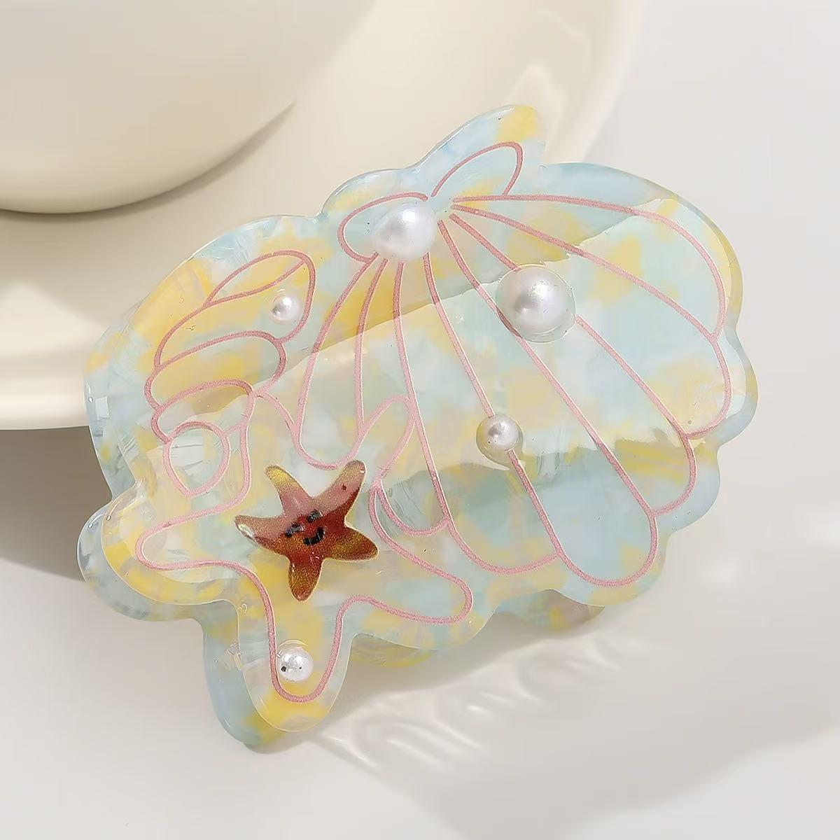 

1pc marine life hair clip, cute starfish pearl shell acrylic medium size clip, sweet personalized creative shark clip світло-синій колір