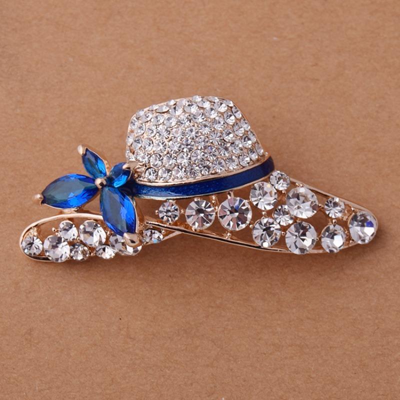 Trendy hat crystal brooch, premium korean style versatile clothing pin, creative alloy suit brooch