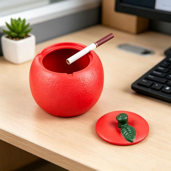 Simulated Fruit Ashtray with Lid Heat-resistant Resin Persimmon Ash Holder Ornament Home Office Outdoor Decorative Ash