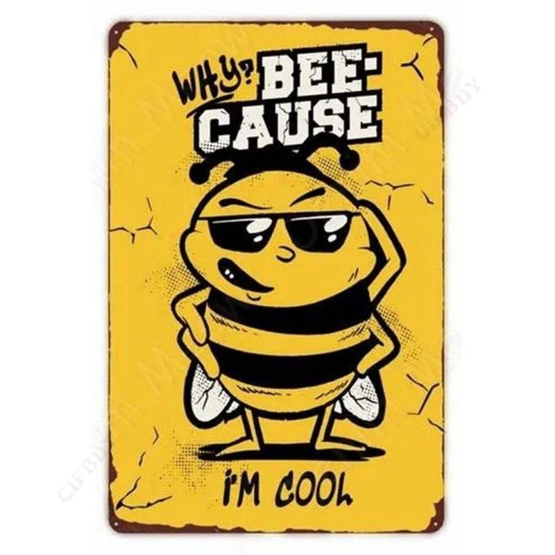 Bee Metal Wall Sign for Home Cafe Bar, Creative Tin Decor 30x20cm