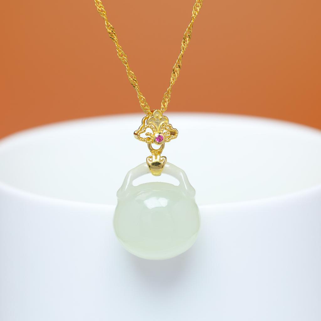 Hotan Jade S925 Silver Bag Pendant for Women