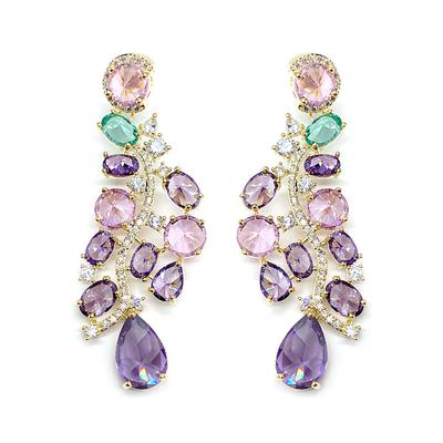 Shining Purple Crystal Bucklow Oorbellen Kleurrijke CZ Stone Flower Vine Oorbellen Damesmode Bruiloft Sieraden