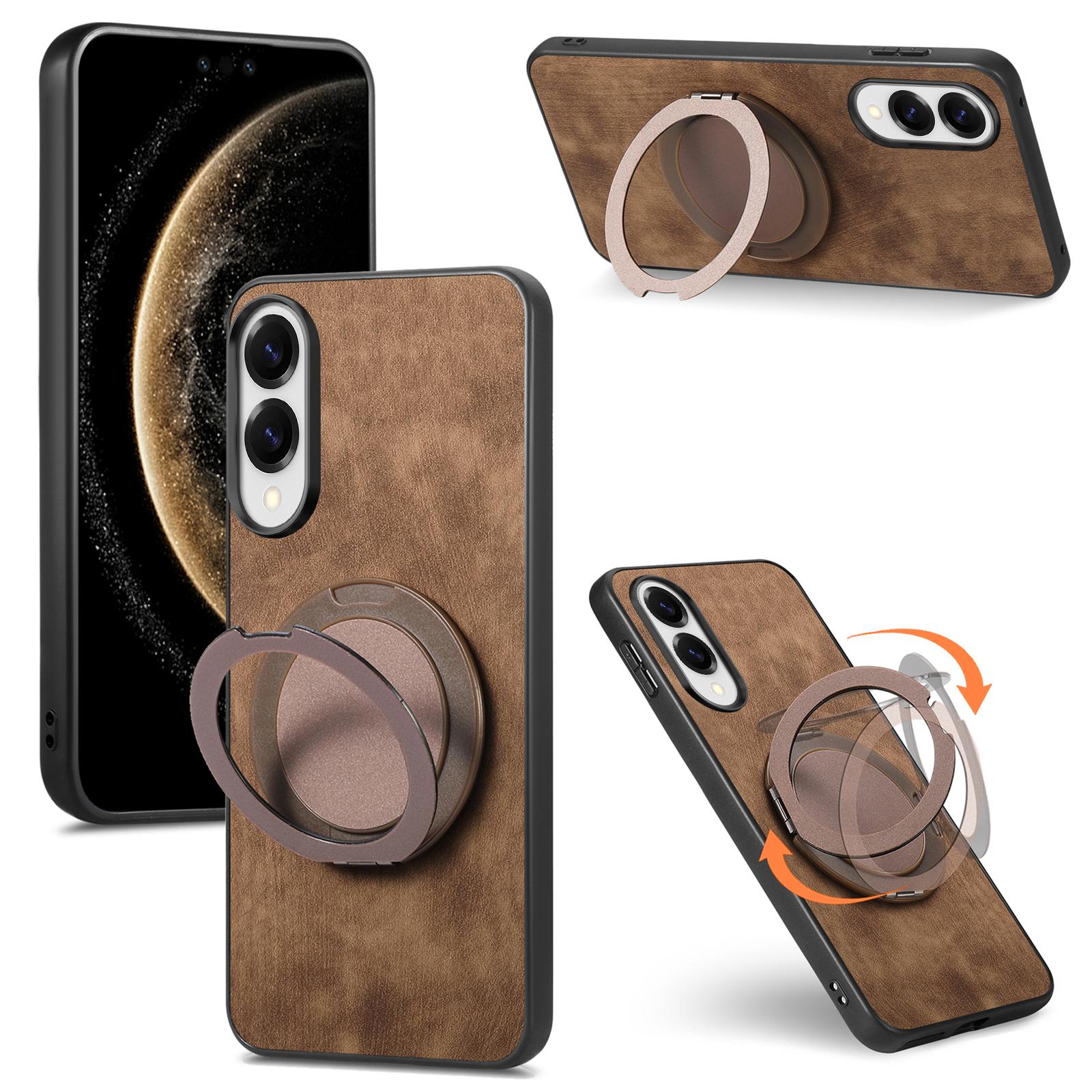 

For Samsung Galaxy S25 Edge Phone Case with Rotating Kickstand Stress Relief Retro Leather Back Cover E
