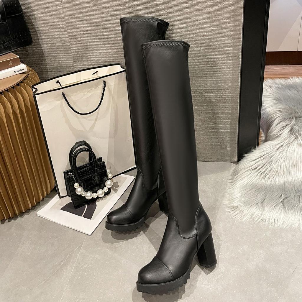 Kleine vielseitige bequeme und dünne Damen Langstiefel Herbst und Winter neue Overknee Reißverschlussstiefel Damen