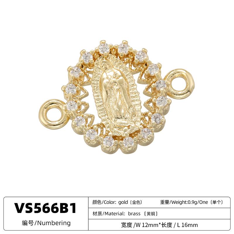 ZHUKOU Golden-plated Brass Catholic Virgin Mary Pendant Crafts Double Holes DIY Bracelet Necklace Accessories