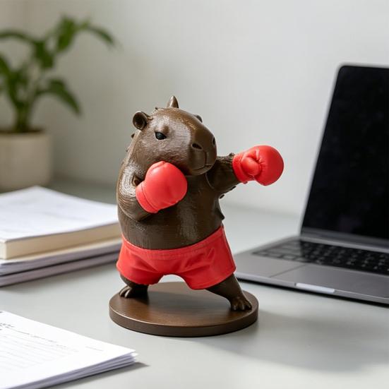 Funny Capybara Figurine, 3D Printed Boxing/Muscular Animal Statue, Novelty Collectible Desktop Ornament for Home Office Shelf Decor