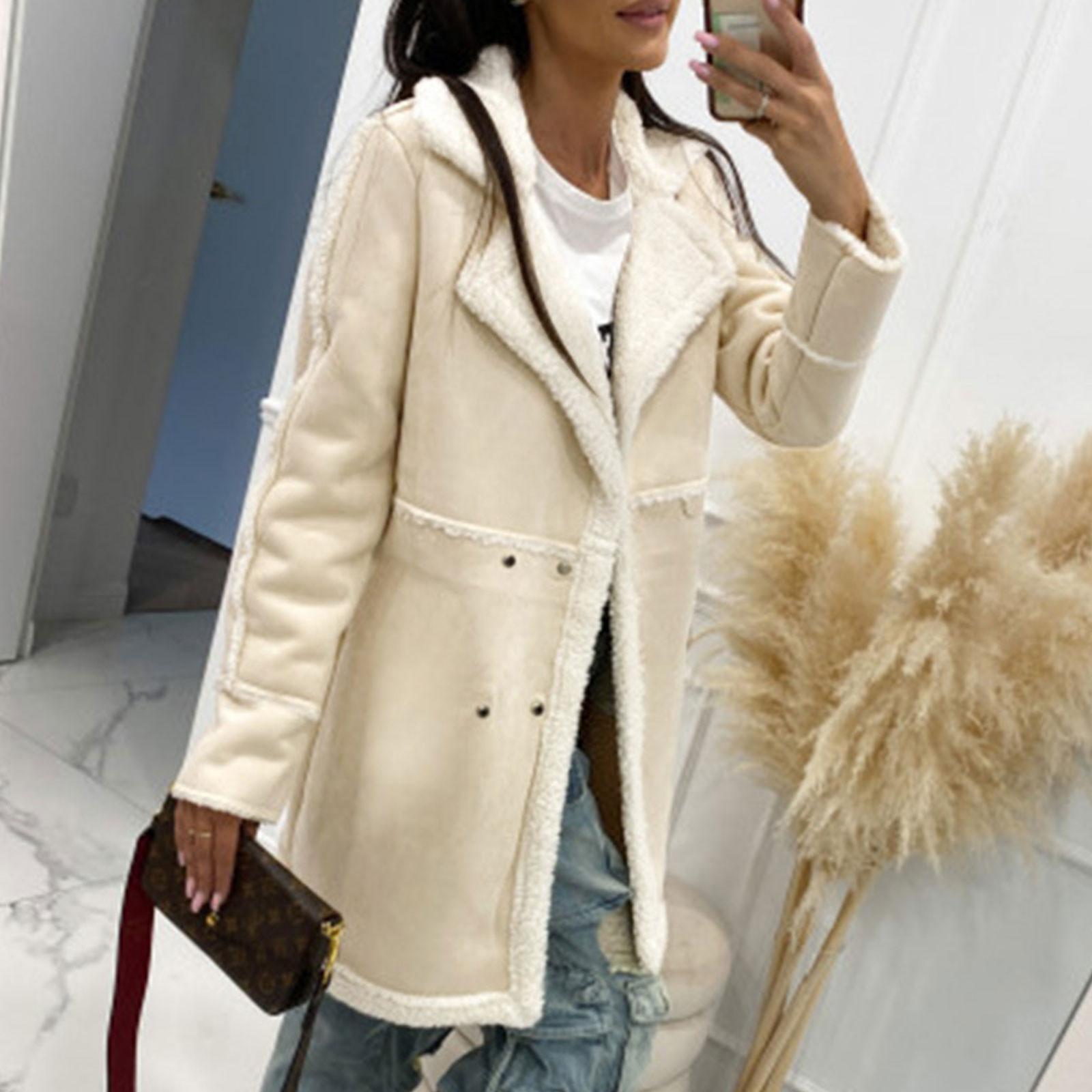 

Женская однотонная куртка на пуговицах с карманами и карманами из овечьей шерсти в стиле пэчворк XL бежевый