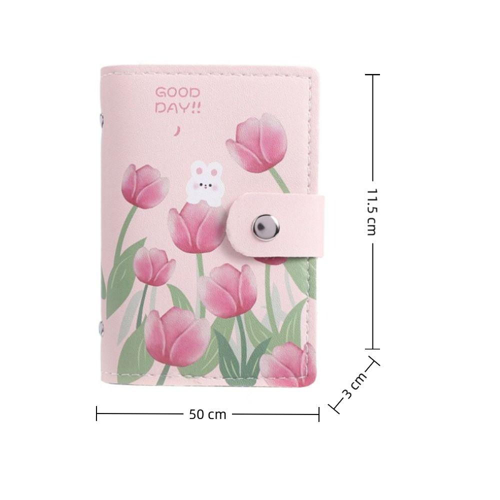 Portable Large Capacity Card Storage Bag Multi-card Slot PU Leather Short Card Bag Bunny Tulip Print Credit Card Holder Women