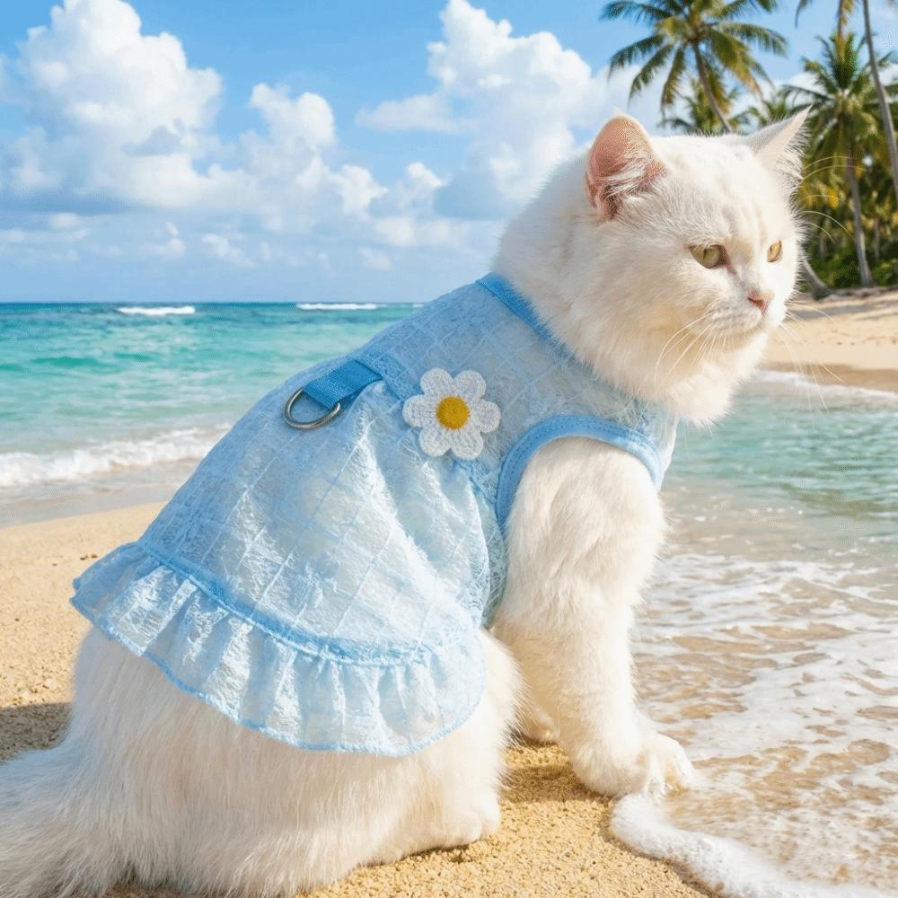 Flying Sleeves Dog Cool Dress Breathable Mesh Pet Floral Skirt Summer Pet Clothes  Spring Season