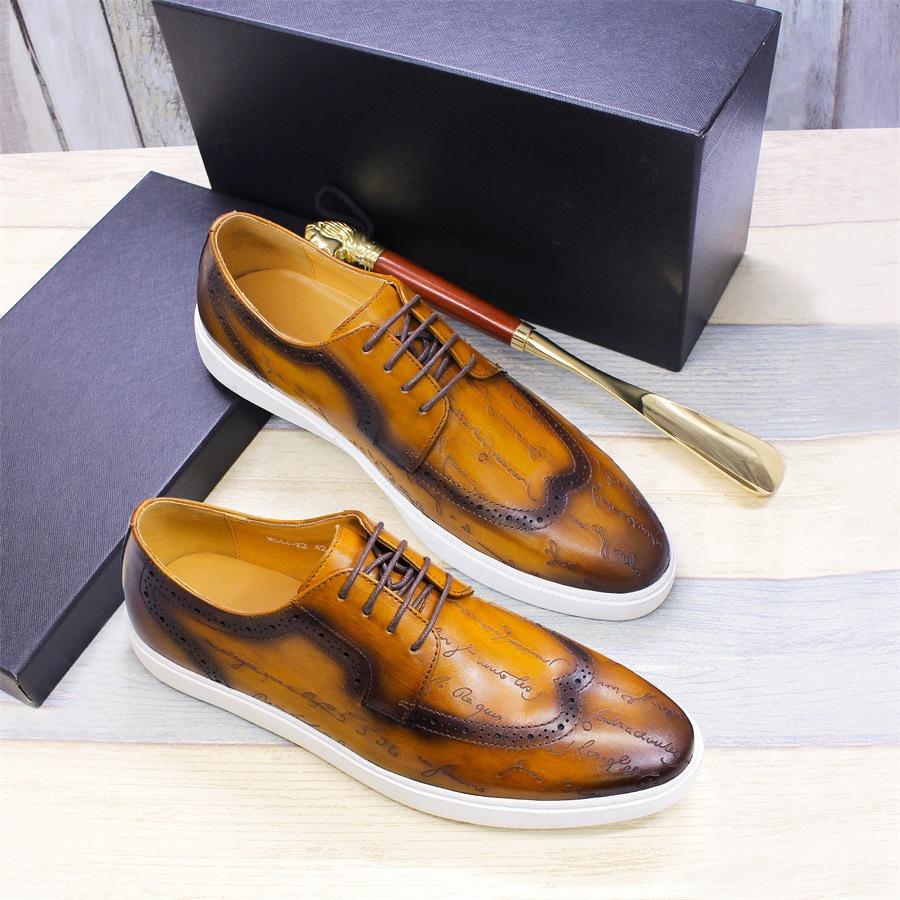 Fashion Men's High-grade Casual Leather Shoes Classic British Style Handmade Men's Shoes Brown Fashion Comfortable Flat Shoes A21