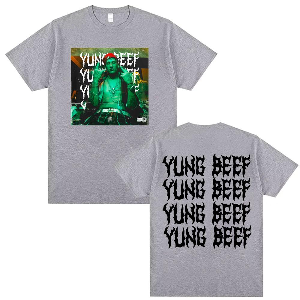 Rapper Yung Beef Album Double Sided Print Tshirts for Men Harajuku Hip Hop Summer Style Shirt High Quality Loose Cotton Tshirt