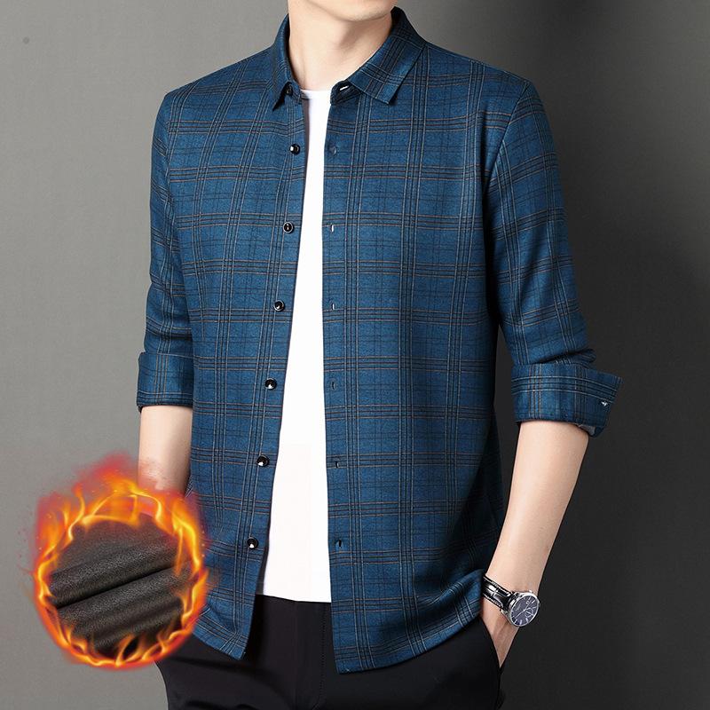 

Осенне-зимняя бархатная клетчатая мужская рубашка, новый стиль, модная утолщенная рубашка с лацканами для мужчин среднего возраста XXXXL