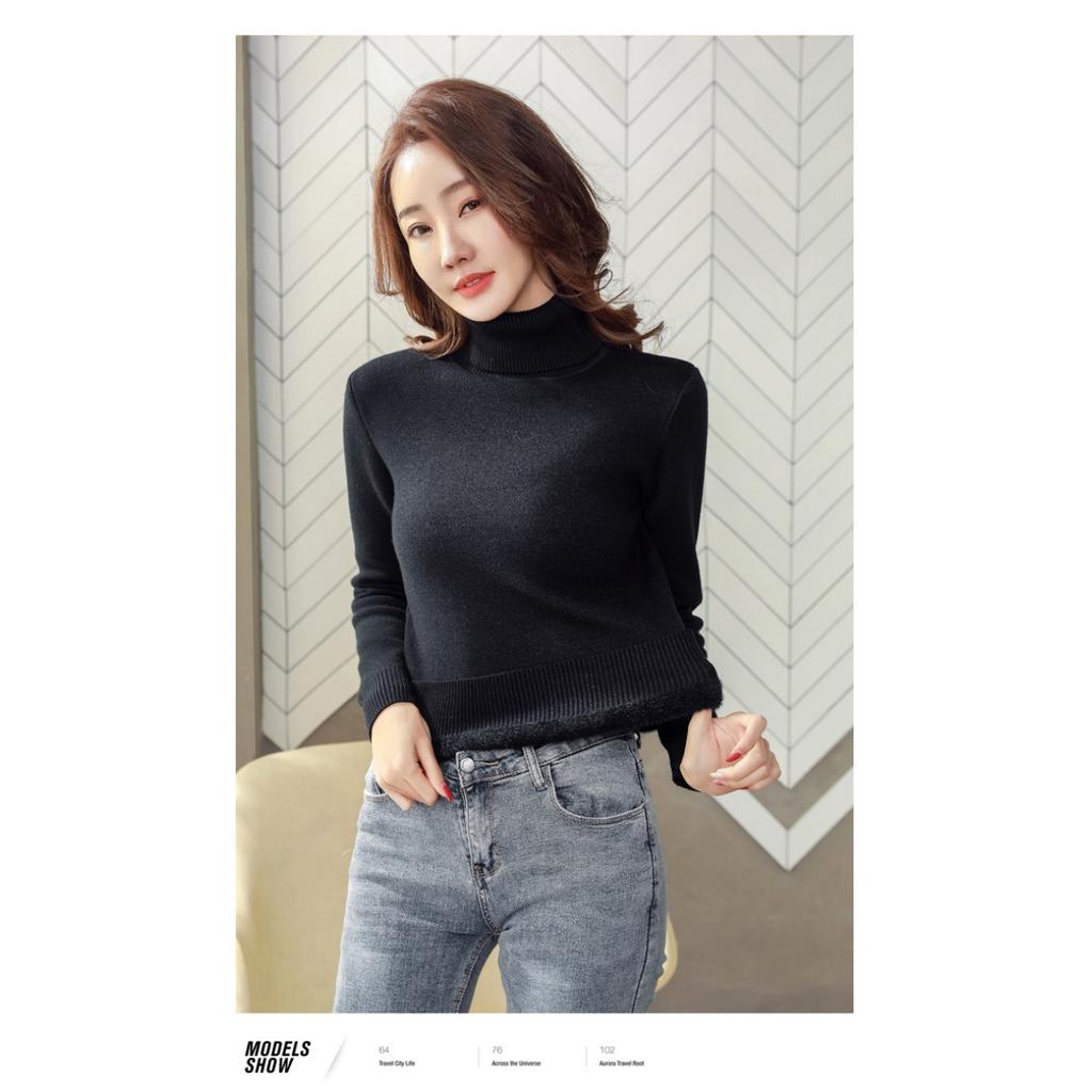 One Piece Velvet Fabric, High Neck Sweater for Women In Autumn and Winter, with Thickened Velvet Lining and A Base Knit Sweater