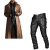 Best-selling men's leather trench coat set, leather jacket and pants two-piece set, PU leather casual set, magician outfit