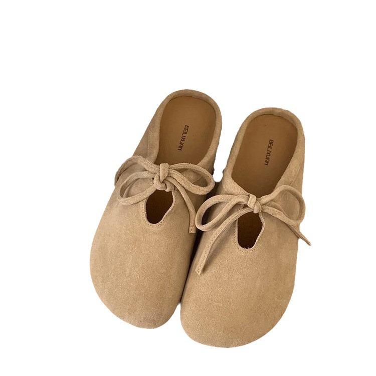 South Korea Dongdaemun women's shoes autumn new round head flat bottom bag head half slippers outside wearing lazy Mueller shoes