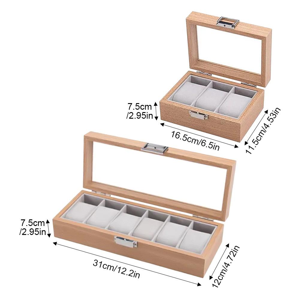 3/6 Grid Slot Watches Case Wooden Glass Watch Box Display Jewelry Metal Lock Organizer Wooden Watch Storage Box