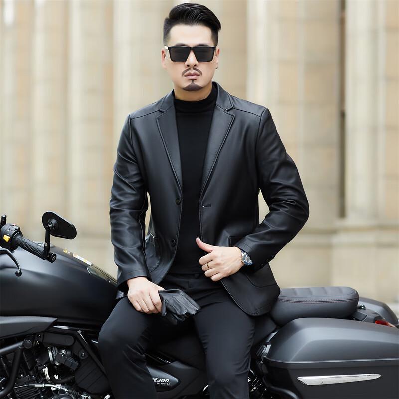 Herren Slim Fit Kragen Kunstlederjacke