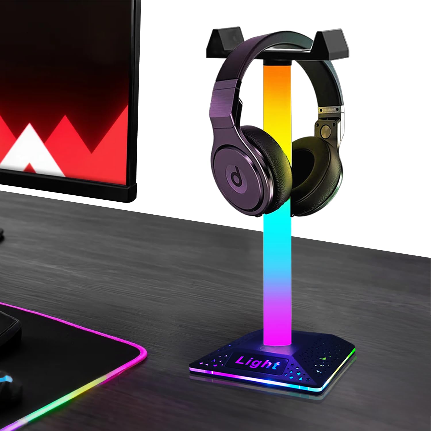 

RGB Подставка для наушников, Светодиодный многоцветный настольный светильник, Питание от USB Type-C, Сенсорный переключатель, 10 изменений цвета, Органайзер для игрового стола, Подставка для гарнитуры, Декор для стола